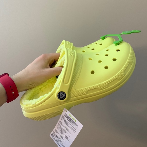 Neon Yellow Fur-Lined Crocs - Picture 2 of 11